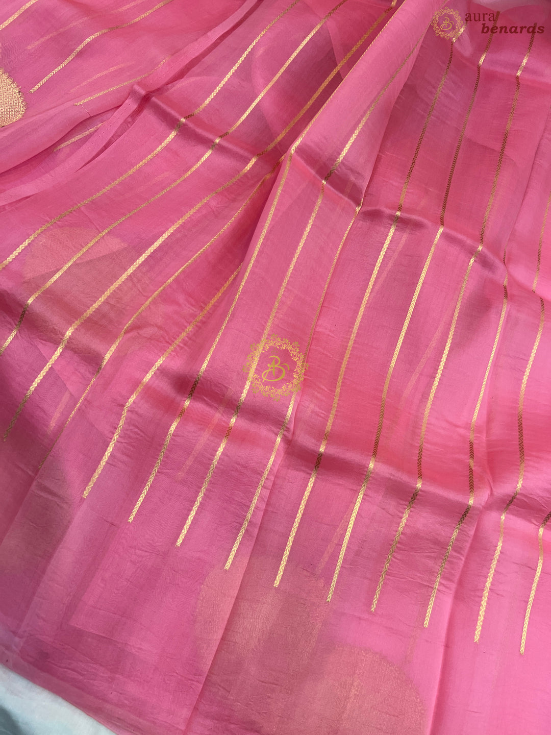 Baby Pink Banarasi Handloom Kora Silk Saree