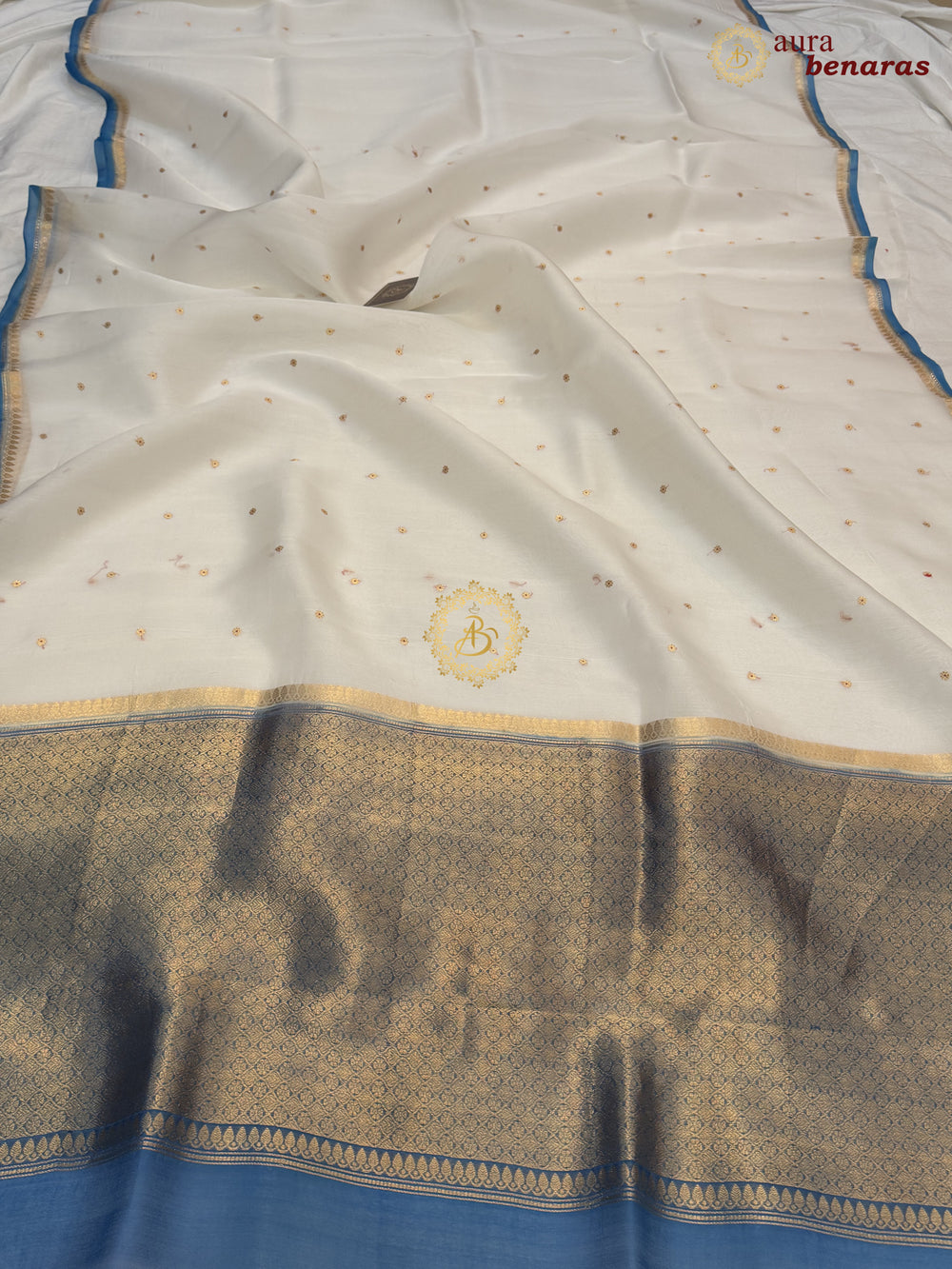 White Kora Silk Banarasi Saree with Zari Butis 