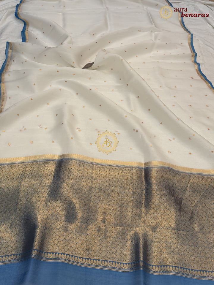 White Kora Silk Banarasi Saree with Zari Butis 