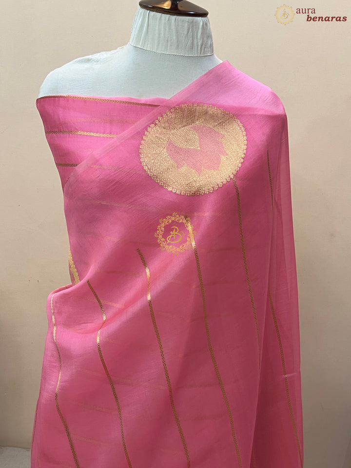 Baby Pink Banarasi Handloom Kora Silk Saree