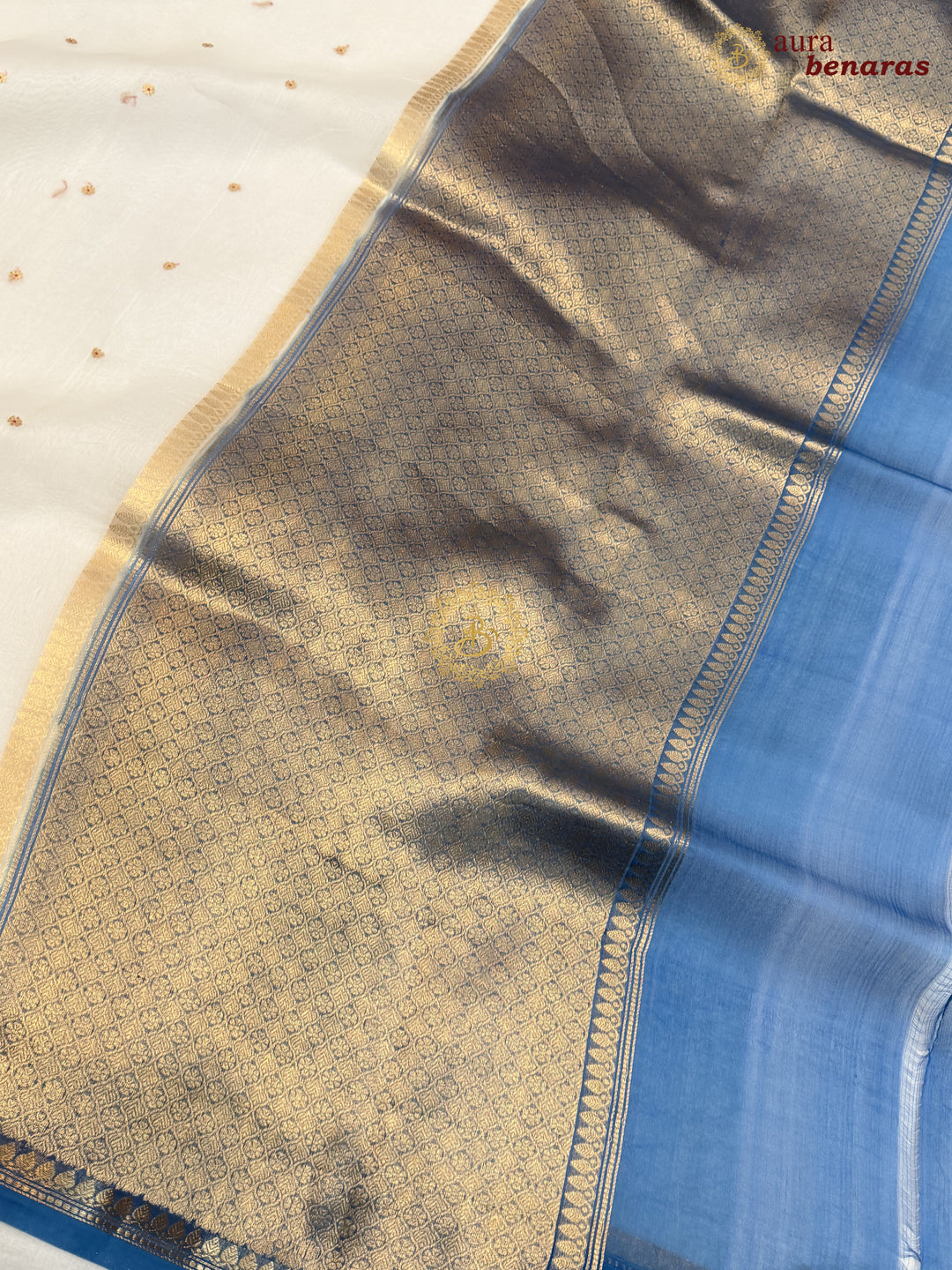 White Kora Silk Banarasi Saree with Zari Butis 