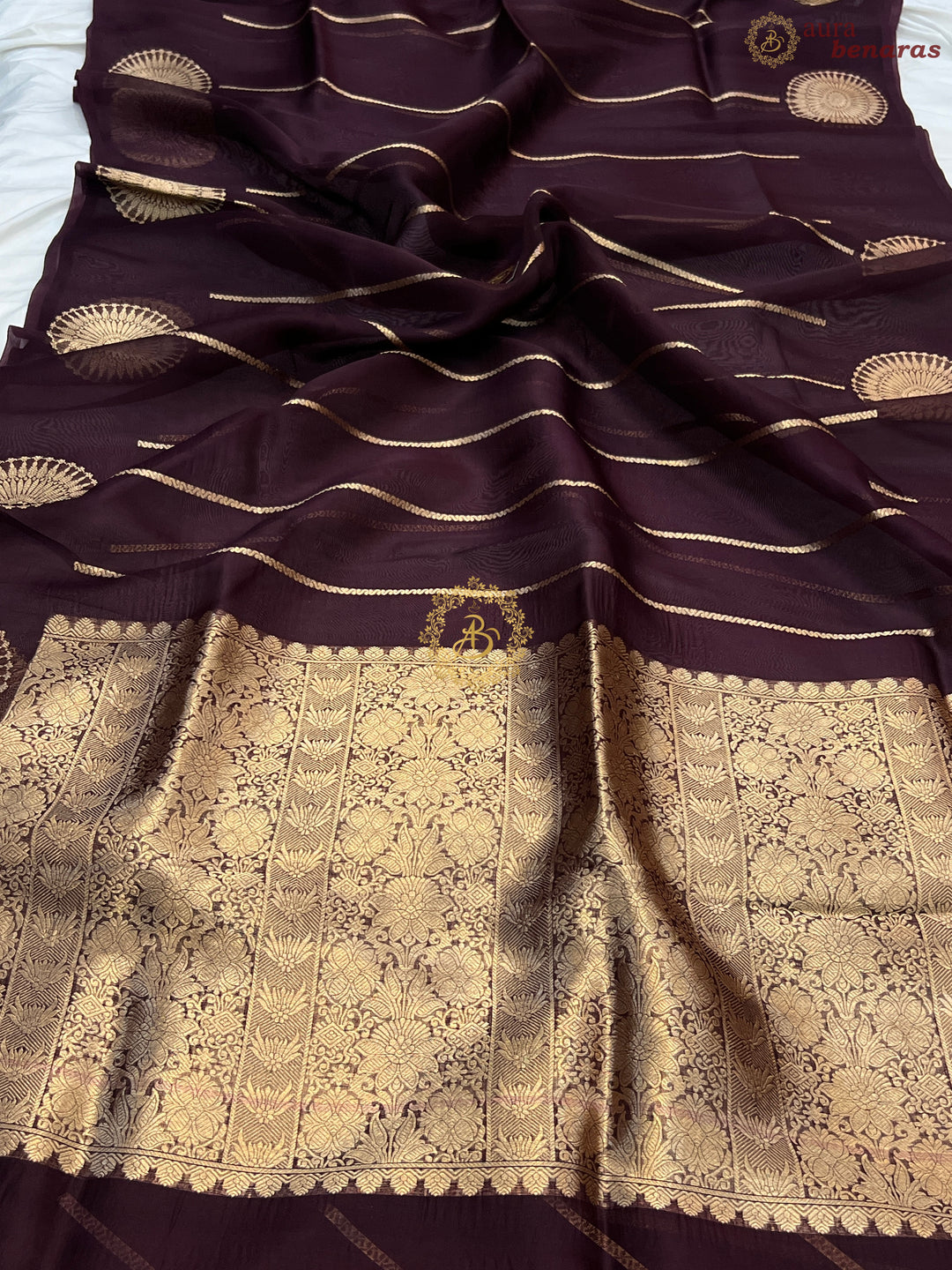 Dark Brown Banarasi Handloom Kora Silk Saree