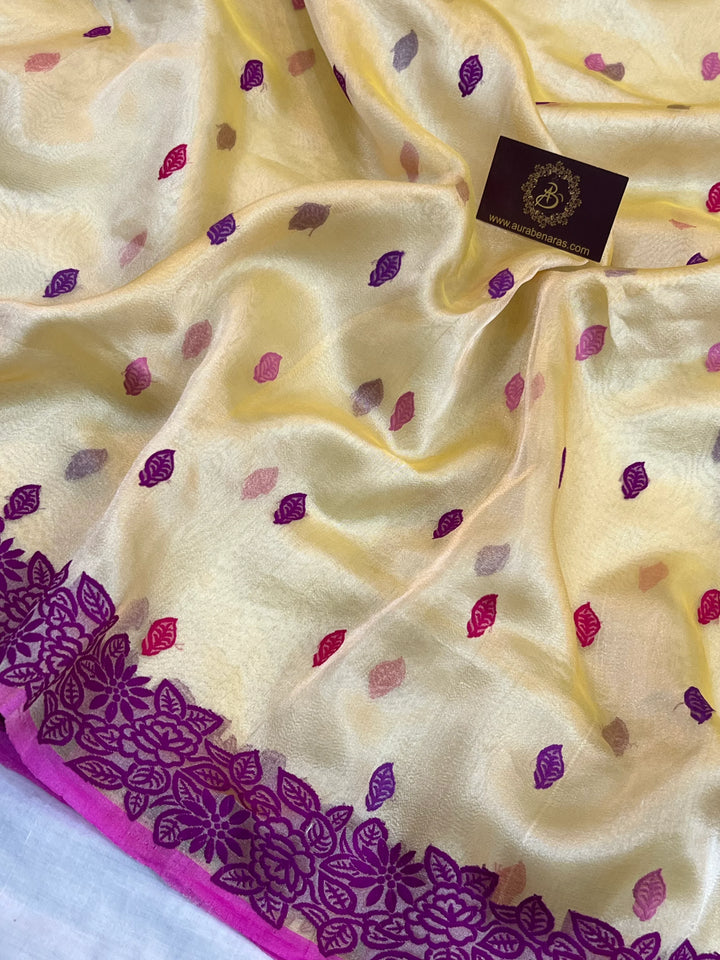 Gold Katan Tissue Silk Saree with Multicolor Kadhwa Butis