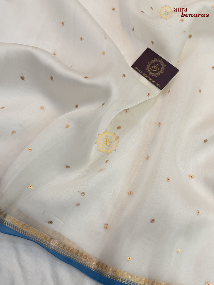 White Kora Silk Banarasi Saree with Zari Butis 