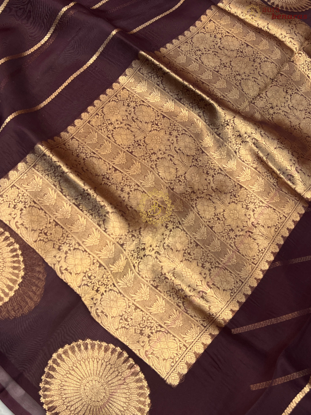 Dark Brown Banarasi Handloom Kora Silk Saree