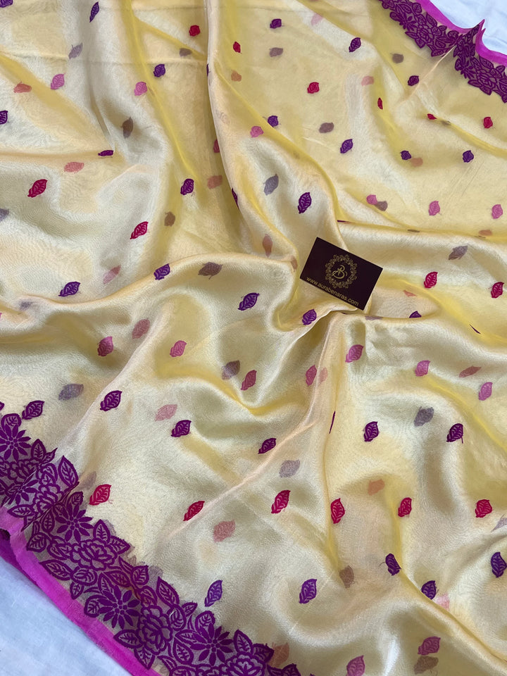 Gold Katan Tissue Silk Saree with Multicolor Kadhwa Butis