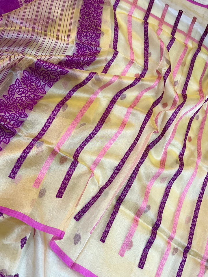 Gold Katan Tissue Silk Saree with Multicolor Kadhwa Butis