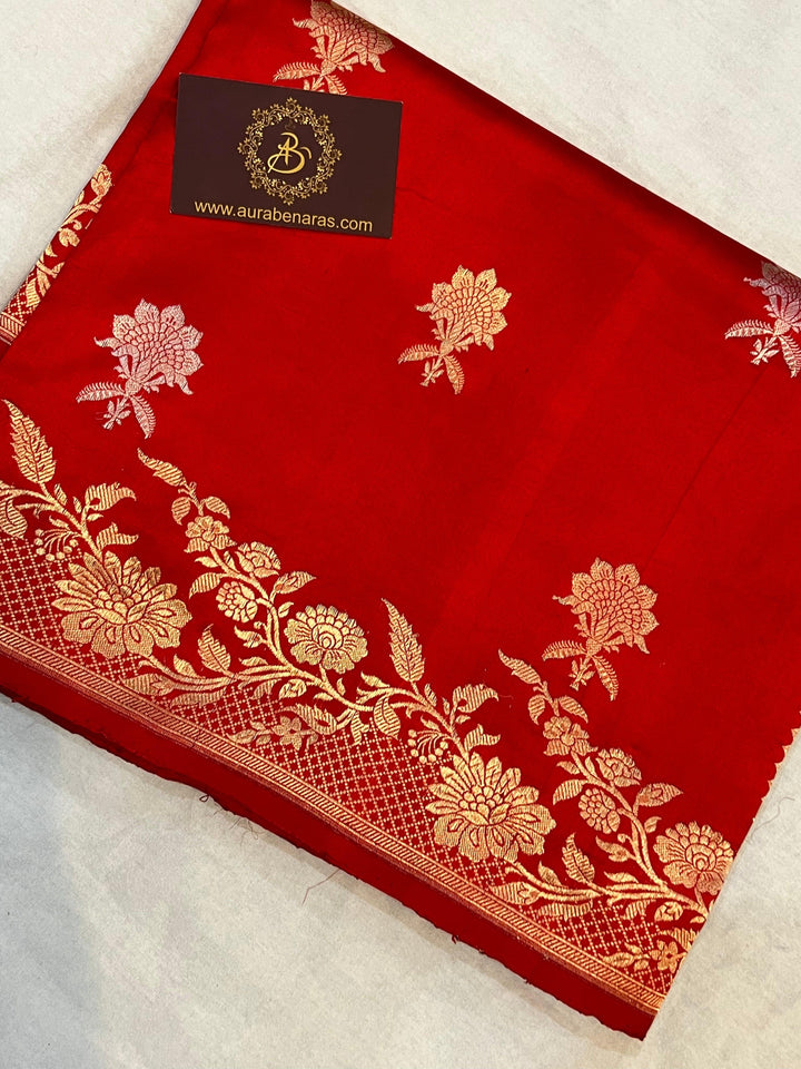 Red Pure Banarasi Handloom Silk Saree - Aura Benaras