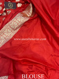 Red Pure Banarasi Handloom Katan Silk Saree - Aura Benaras