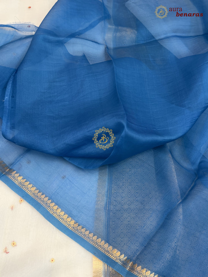 White Kora Silk Banarasi Saree with Zari Butis 