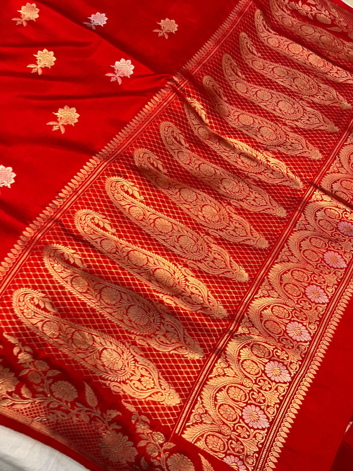Red Pure Banarasi Handloom Silk Saree - Aura Benaras