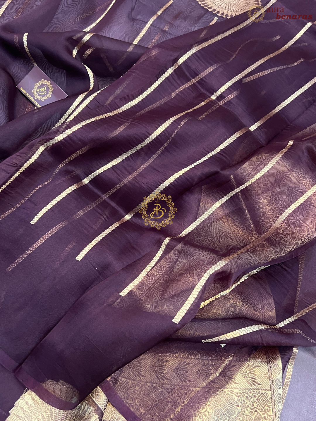 Dark Brown Banarasi Handloom Kora Silk Saree