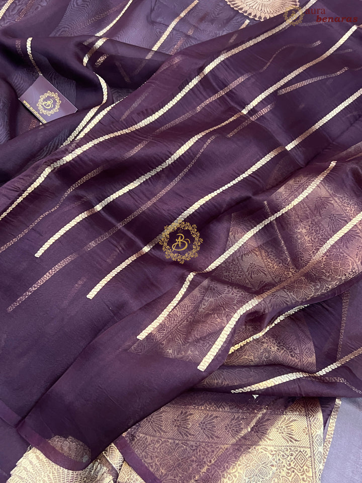Dark Brown Banarasi Handloom Kora Silk Saree