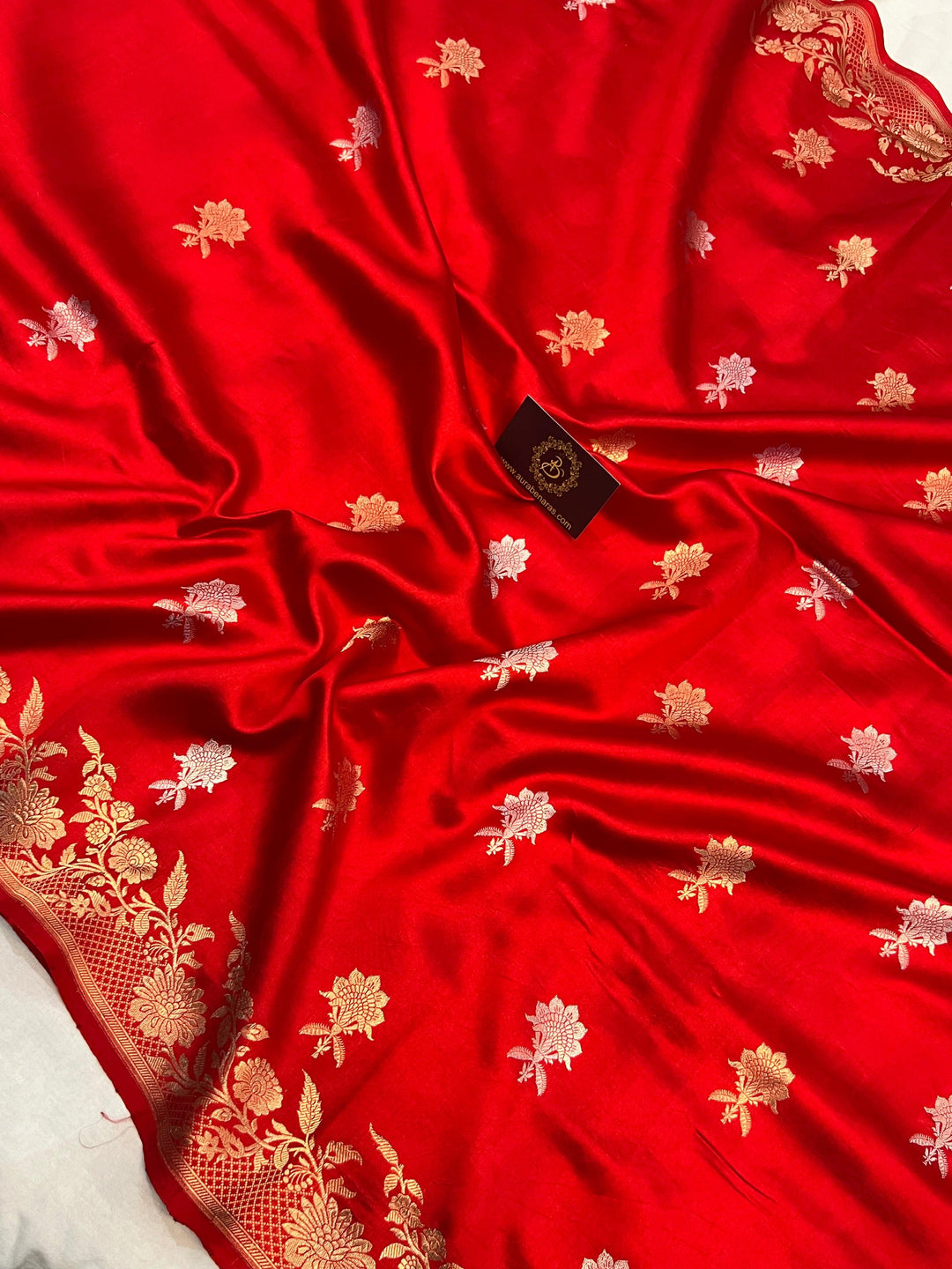 Red Pure Banarasi Handloom Silk Saree - Aura Benaras