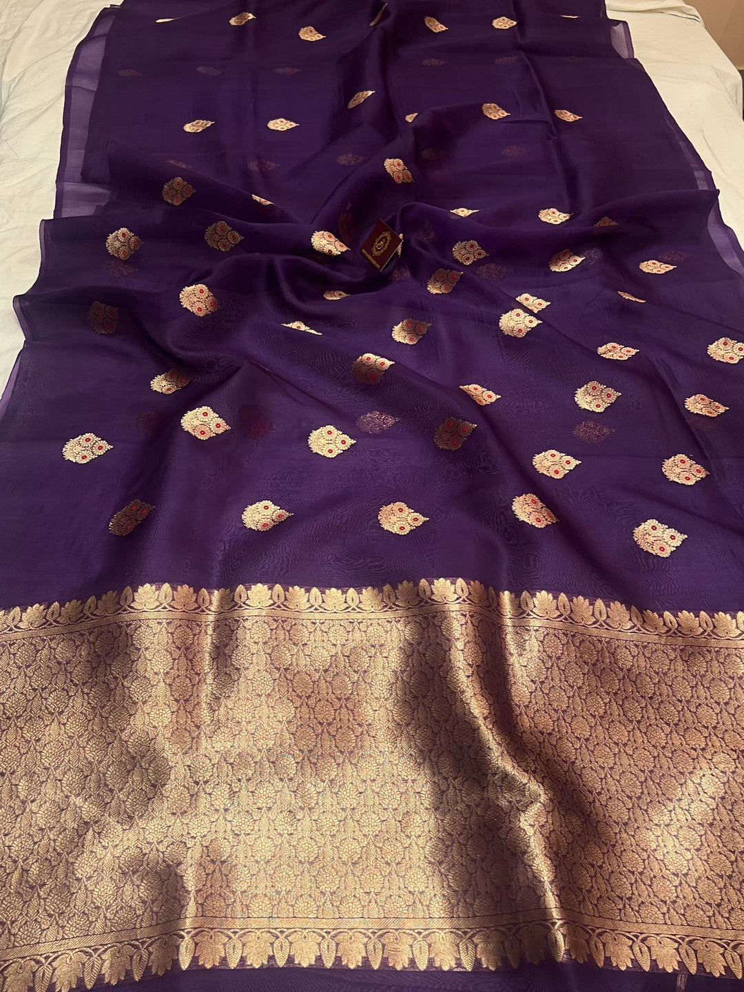 Purple Pure Kora Silk Handloom Banarasi Saree