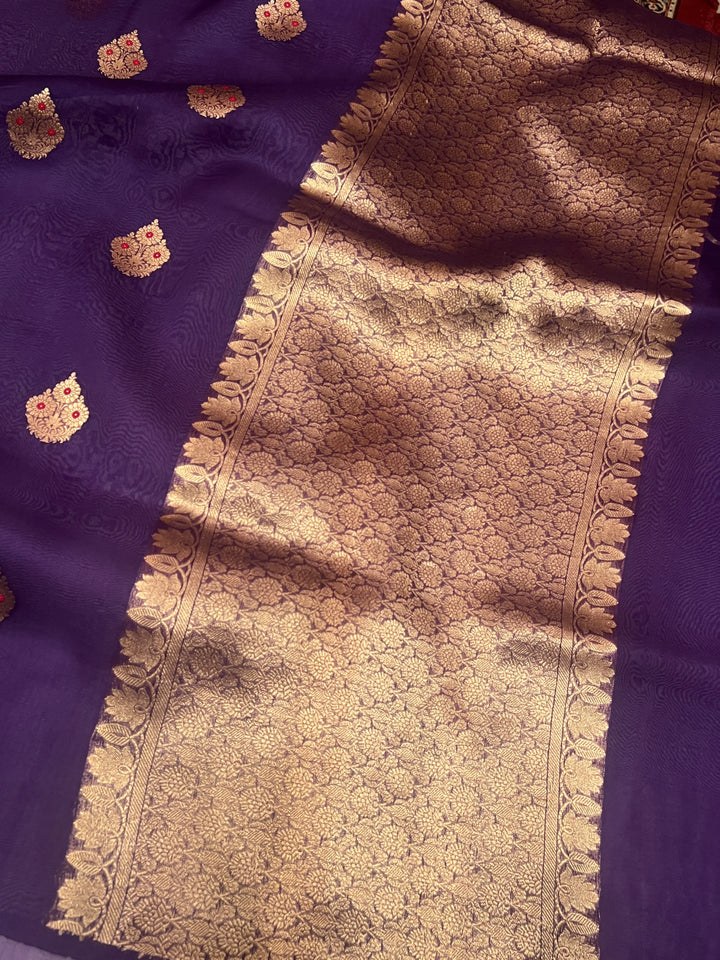 Purple Pure Kora Silk Handloom Banarasi Saree