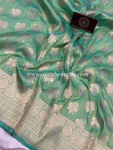 Green Pure Banarasi Handloom Katan Silk Saree - Aura Benaras