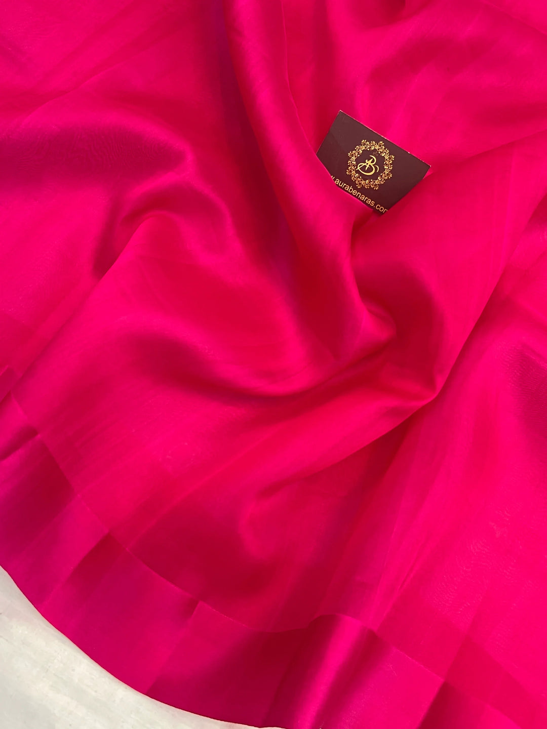Rani Pink Pure Kora Silk Banarasi Saree with Zari Pallu - Aura Benaras