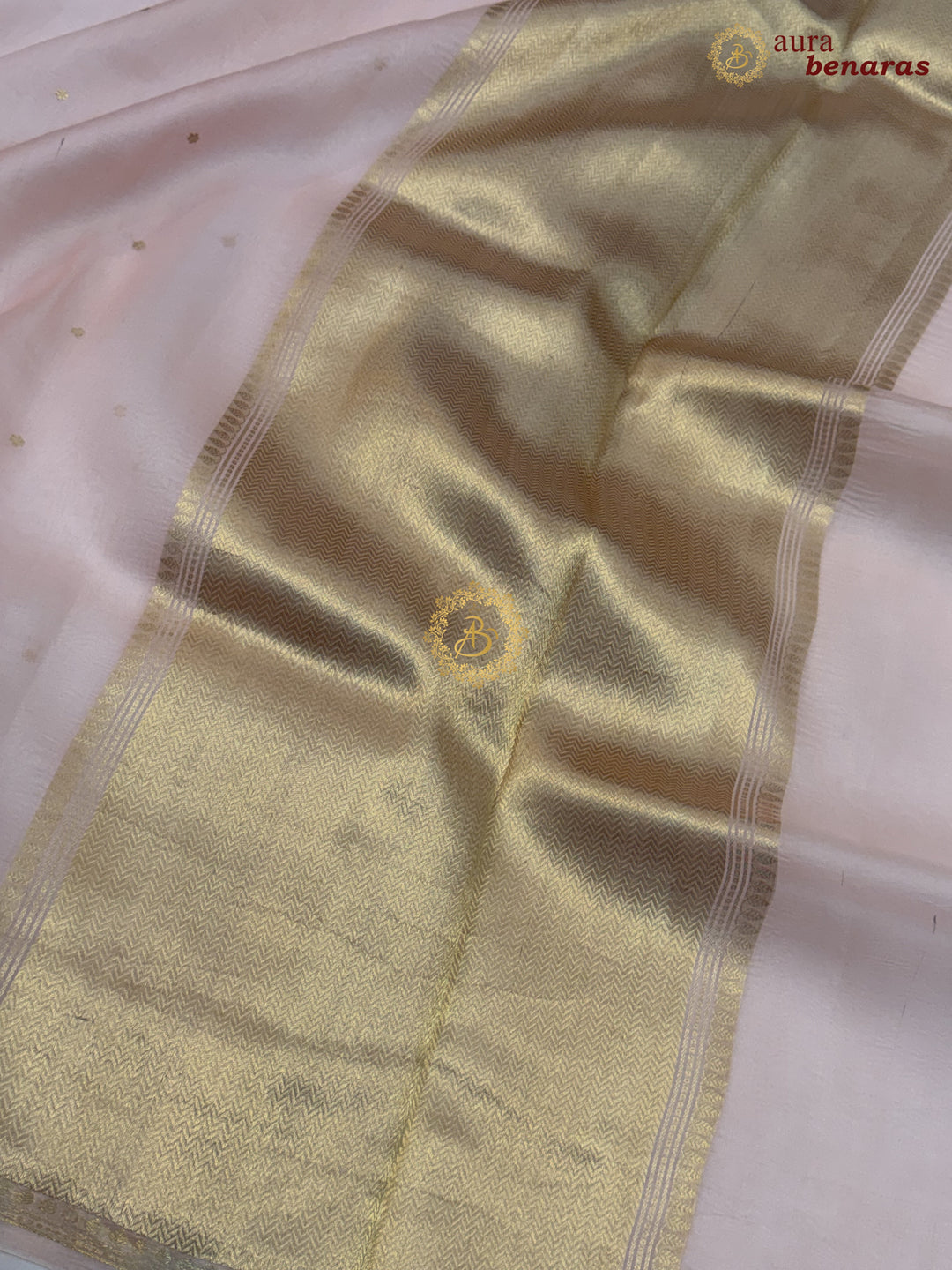 Pale Peach Kora Silk Banarasi Saree with Zari Butis 