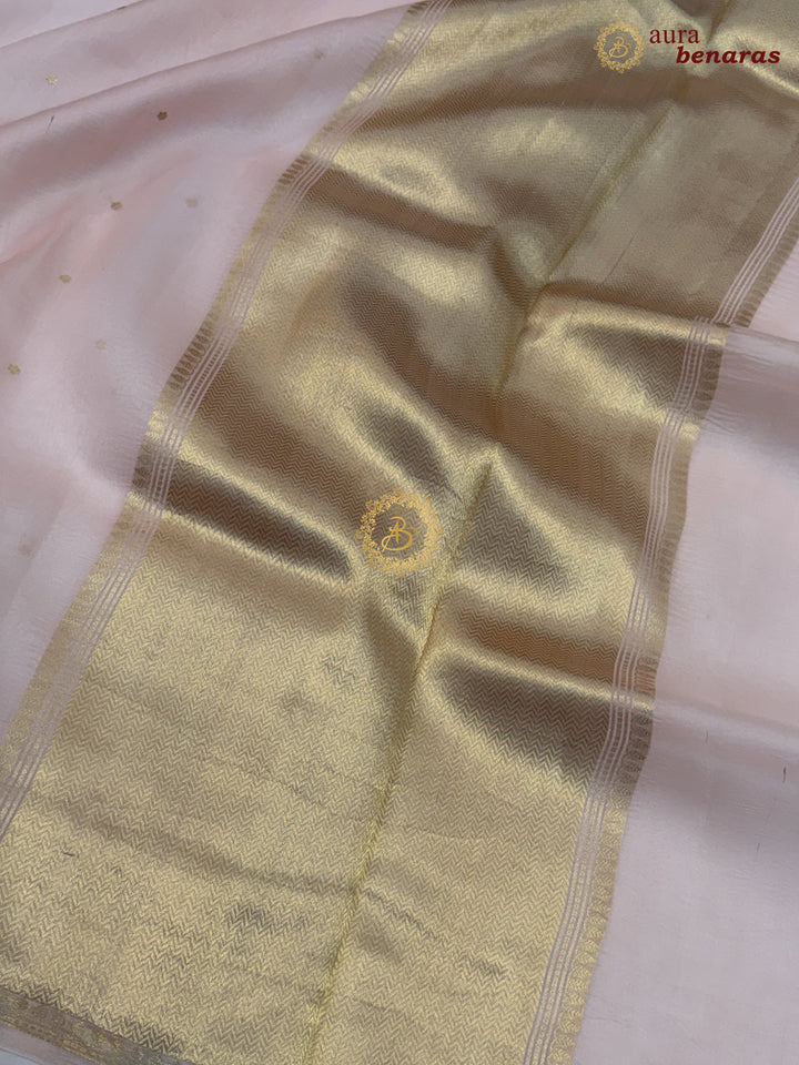 Pale Peach Kora Silk Banarasi Saree with Zari Butis 