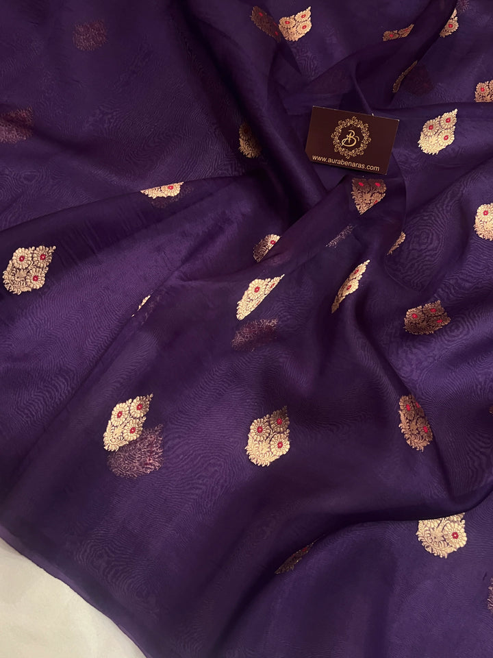 Purple Pure Kora Silk Handloom Banarasi Saree