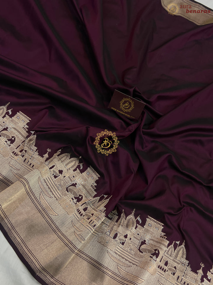 Wine Banarasi Handloom Katan Silk Saree
