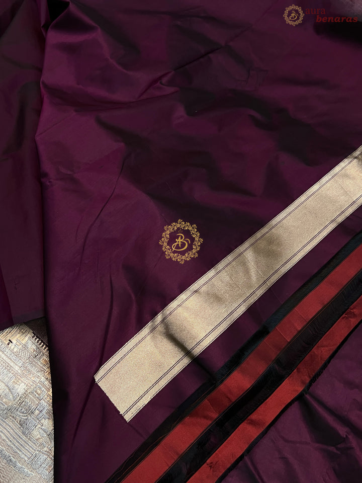 Wine Banarasi Handloom Katan Silk Saree