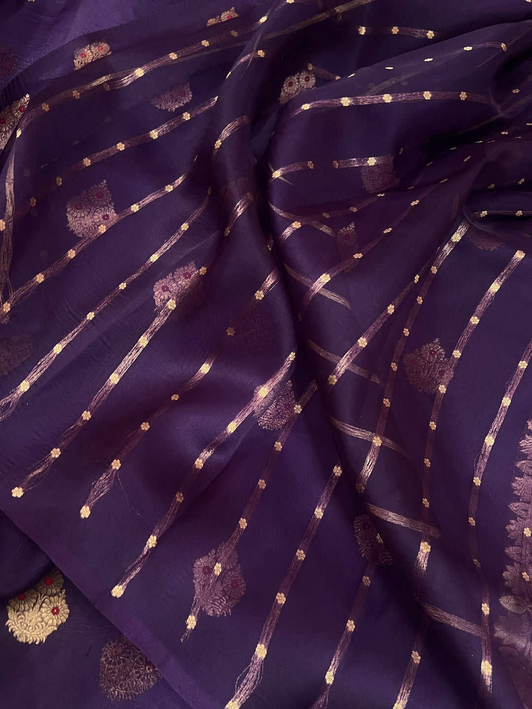 Purple Pure Kora Silk Handloom Banarasi Saree