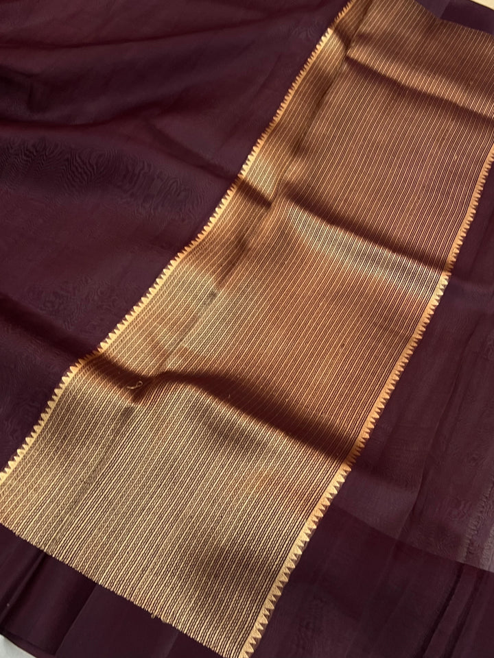 Brown Pure Kora Silk Banarasi Saree with Zari Pallu - Aura Benaras
