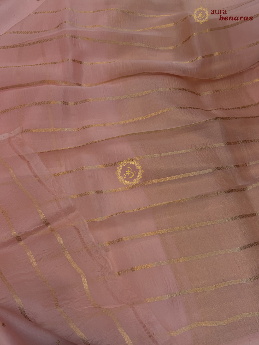 Pale Peach Kora Silk Banarasi Saree with Zari Butis 
