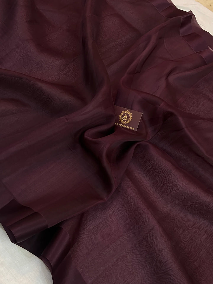 Brown Pure Kora Silk Banarasi Saree with Zari Pallu - Aura Benaras