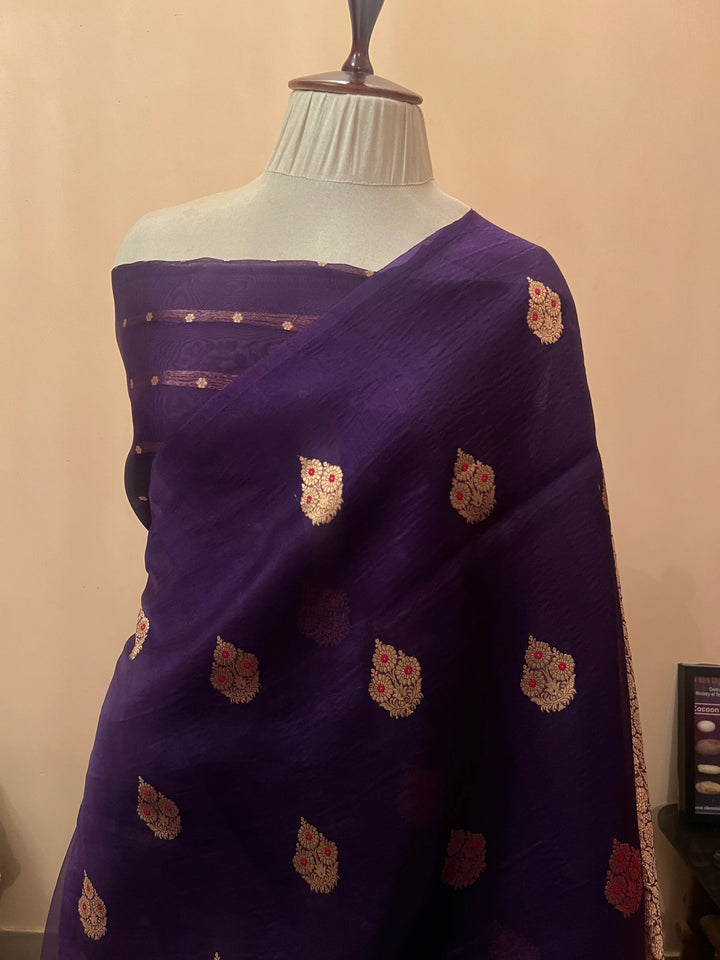 Purple Pure Kora Silk Handloom Banarasi Saree