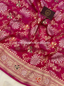 Hot Pink Pure Banarasi Handloom Katan Silk Saree - Aura Benaras