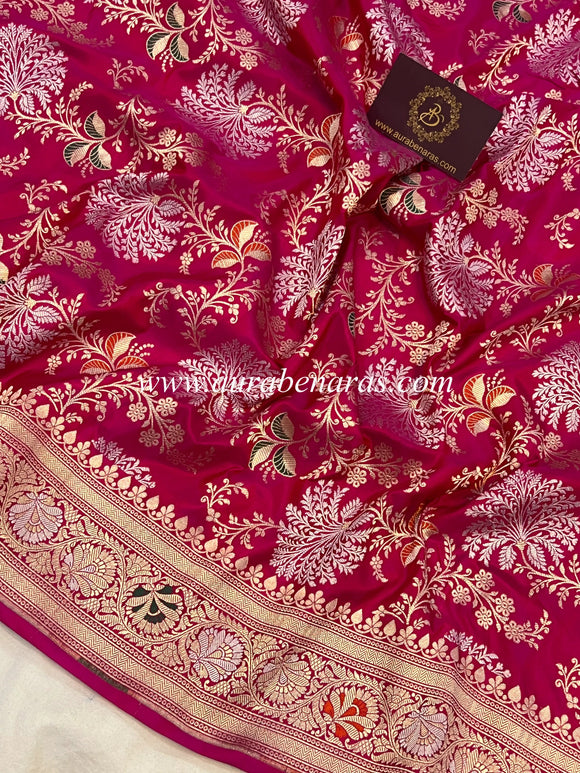 Hot Pink Pure Banarasi Handloom Katan Silk Saree - Aura Benaras