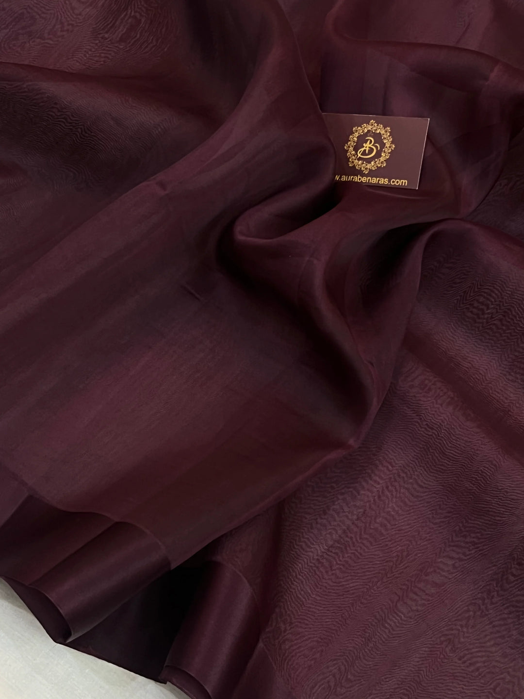 Brown Pure Kora Silk Banarasi Saree with Zari Pallu - Aura Benaras