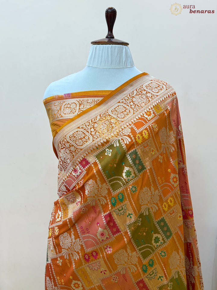 Orange Rangkaat Pure Katan Silk Banarasi Handloom Saree