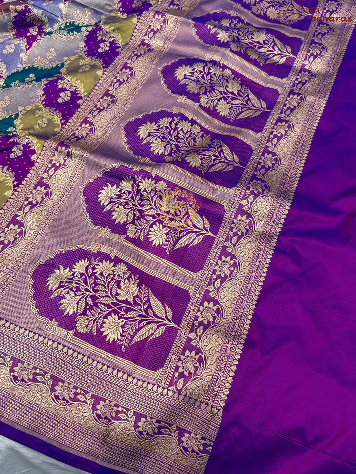 Purple Pure Katan Silk Banarasi Handloom Saree