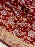 Maroon Pure Banarasi Handloom Katan Silk Saree - Aura Benaras