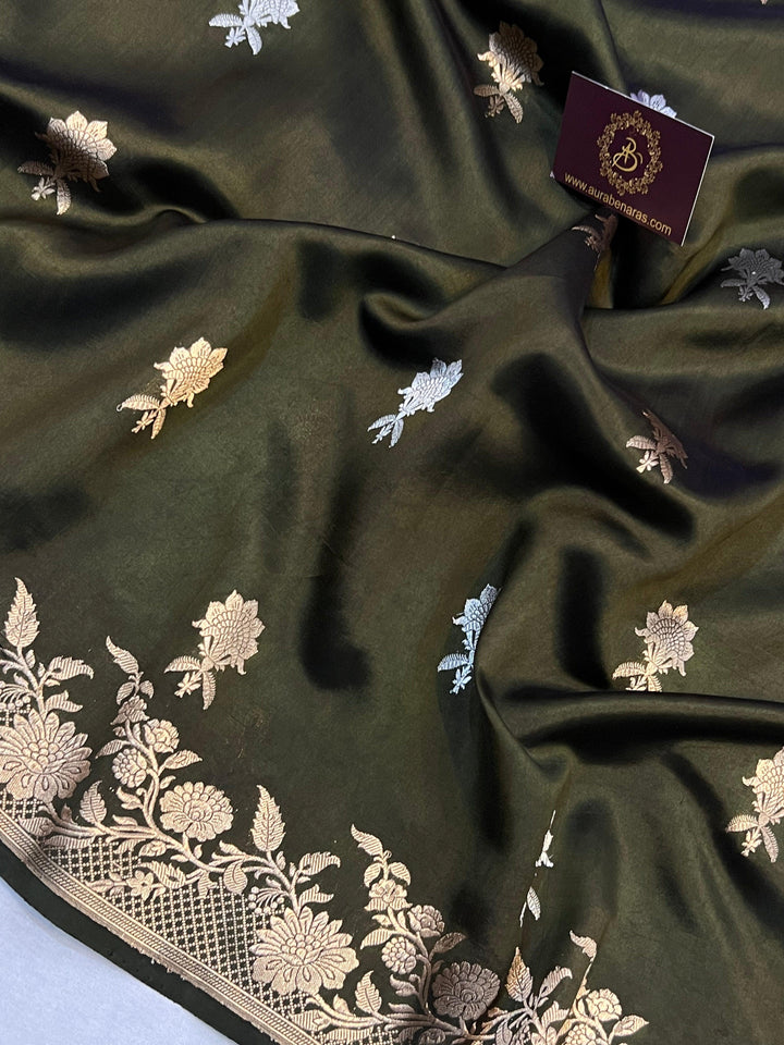 Deep Mehendi Green Pure Banarasi Handloom Silk Saree - Aura Benaras