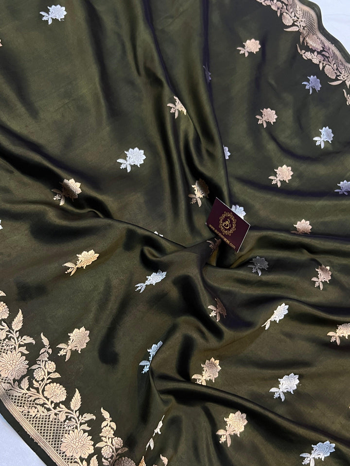 Deep Mehendi Green Pure Banarasi Handloom Silk Saree - Aura Benaras