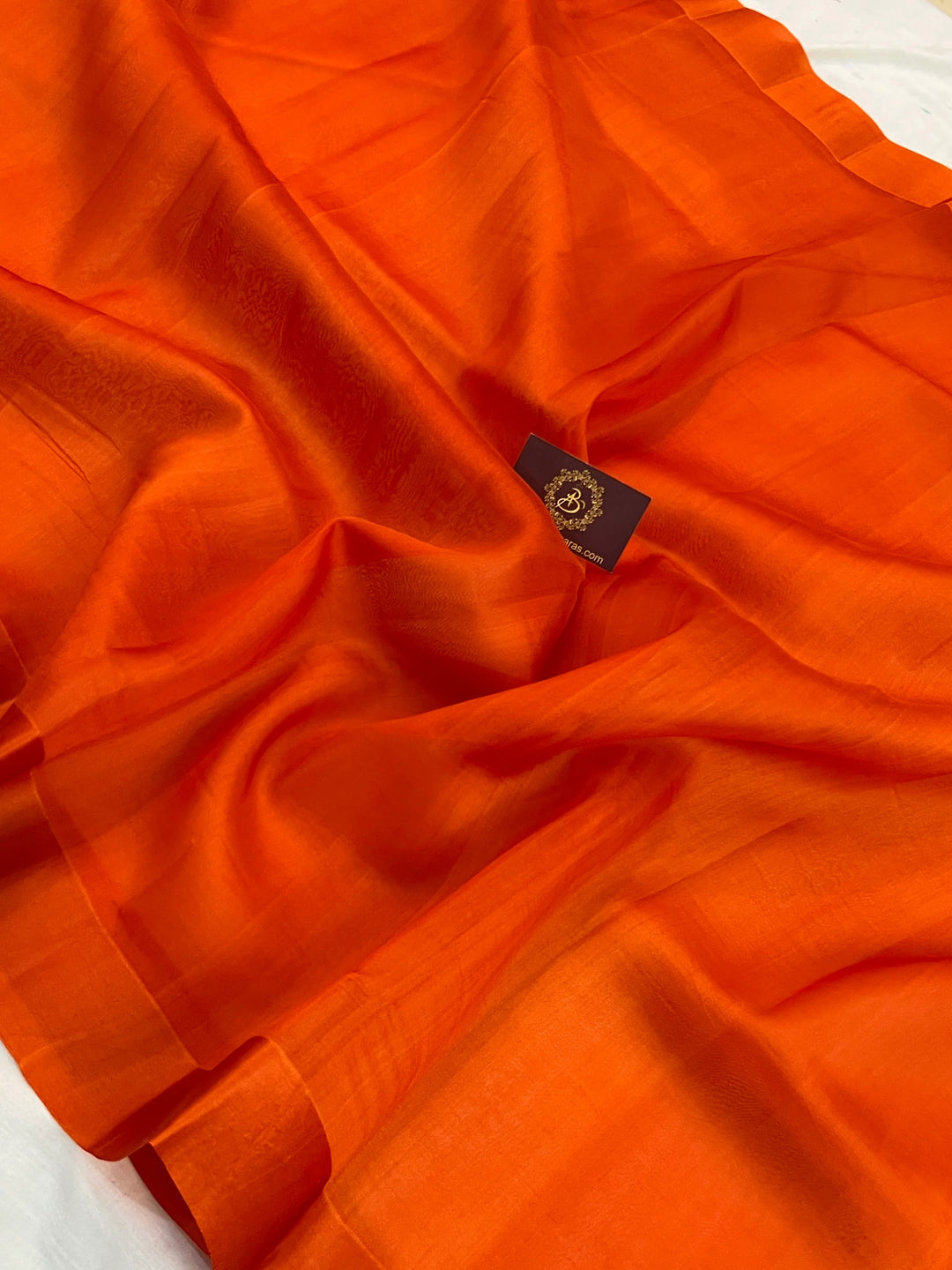 Orange Pure Kora Silk Banarasi Saree with Zari Pallu - Aura Benaras