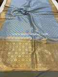 Light Blue Pure Banarasi Handloom Katan Silk Saree - Aura Benaras