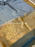 Light Blue Pure Banarasi Handloom Katan Silk Saree - Aura Benaras