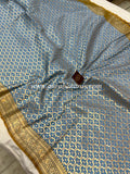 Light Blue Pure Banarasi Handloom Katan Silk Saree - Aura Benaras