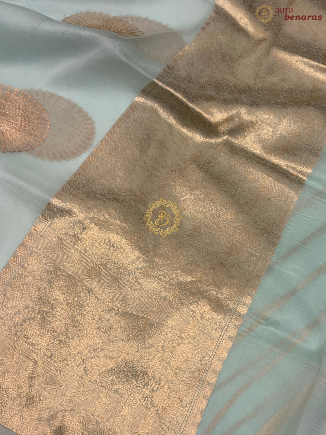 Pale Mint Green Banarasi Handloom Kora Silk Saree