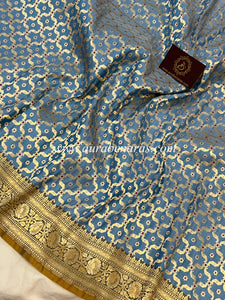 Light Blue Pure Banarasi Handloom Katan Silk Saree - Aura Benaras