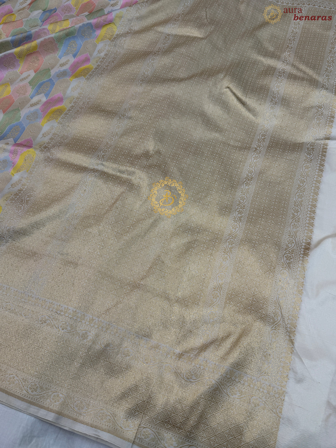 Off White Pure Katan Silk Banarasi Handloom Saree