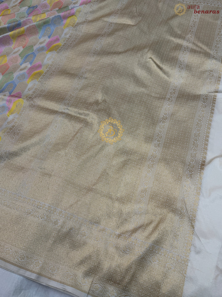 Off White Pure Katan Silk Banarasi Handloom Saree