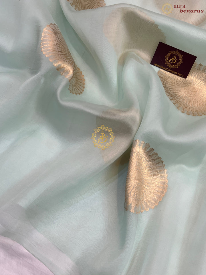 Pale Mint Green Banarasi Handloom Kora Silk Saree