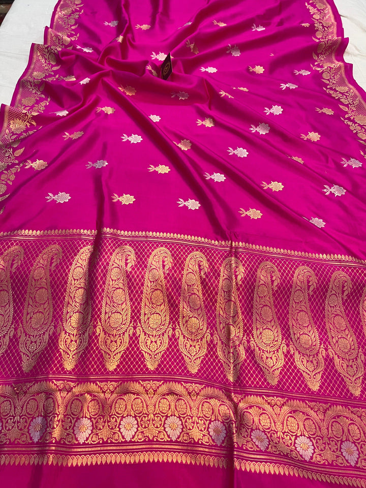 Rani Pink Pure Banarasi Handloom Silk Saree - Aura Benaras
